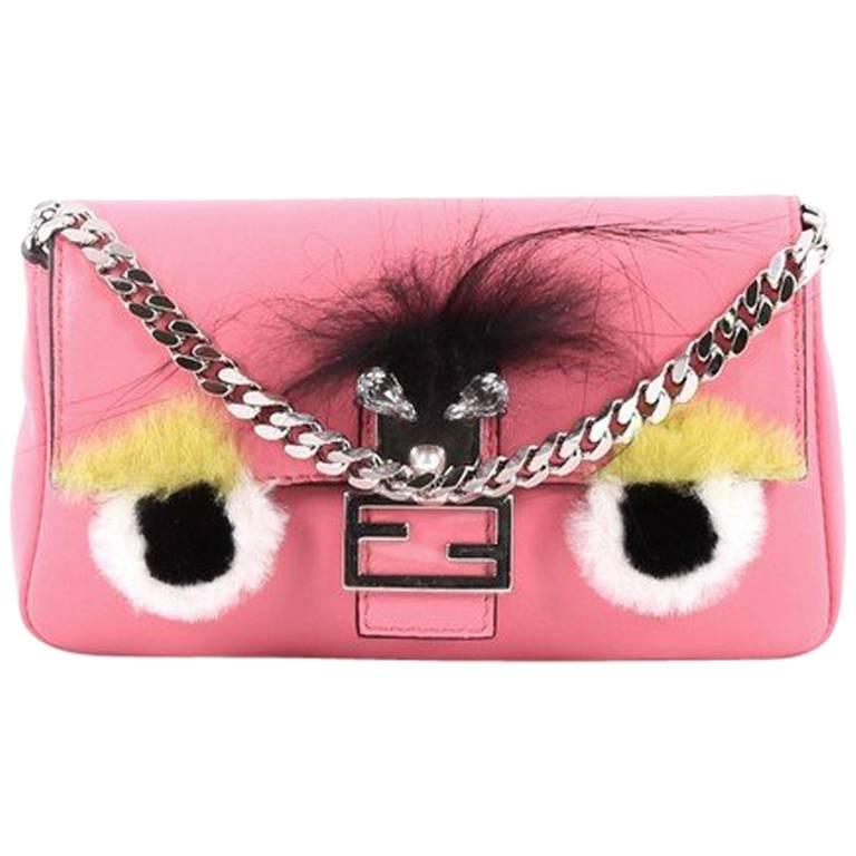 Fendi Monster Baguette Leather and Fur Micro