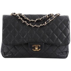 Chanel Vintage Classic Single Flap Bag Quilted Caviar Jumbo