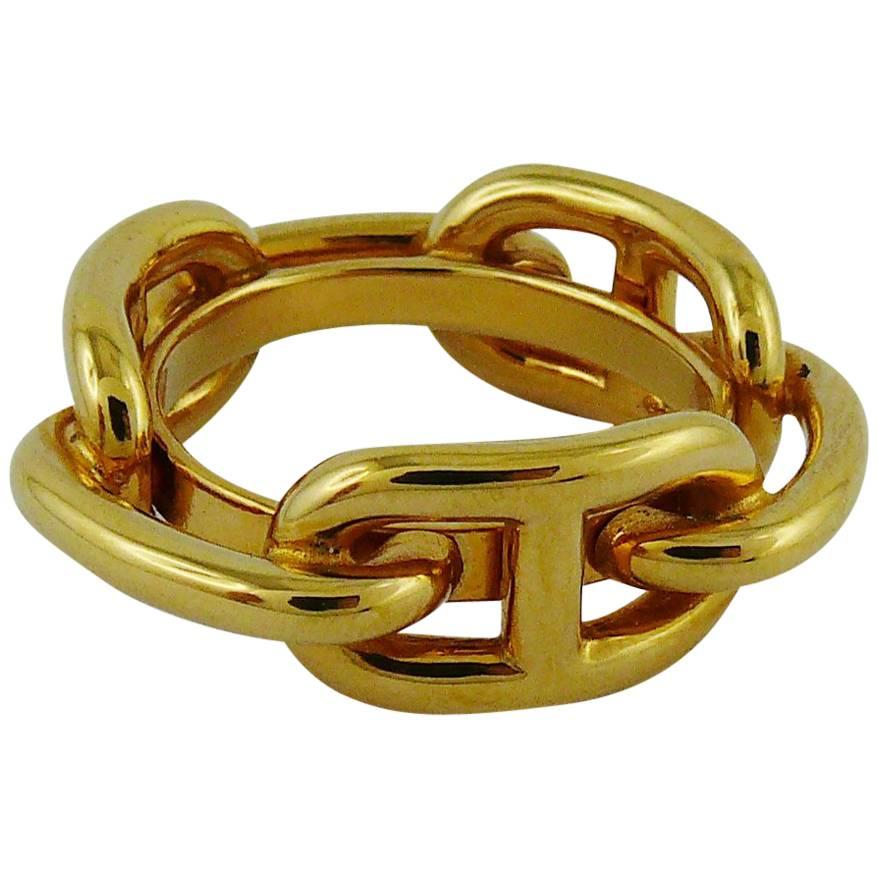 Hermes Gold Toned Chaine d'Ancre Scarf Ring