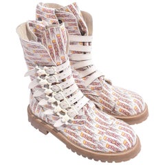 Bernard Willhelm White Leather Buckled Boots W Flame Print and Skull Buckle AW12