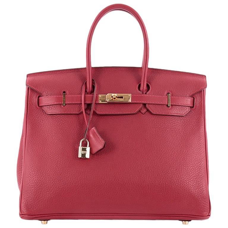 Hermes Birkin Handbag Rouge Vif Clemence with Gold Hardware 35