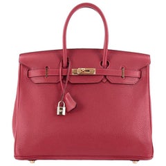 Hermes Birkin Handbag Rouge Vif Clemence with Gold Hardware 35