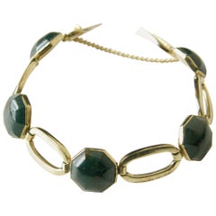 14K Gold Oval Link Bracelet with Octagonal Bloodstones 11