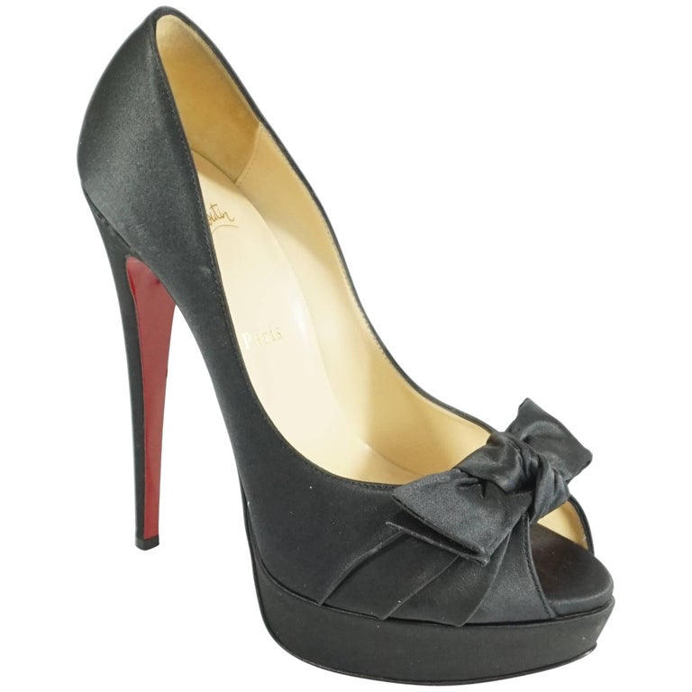 Christian Black Satin High Platform Heel - 40.5 For Sale at 1stDibs | black satin louboutin, black platform heels,