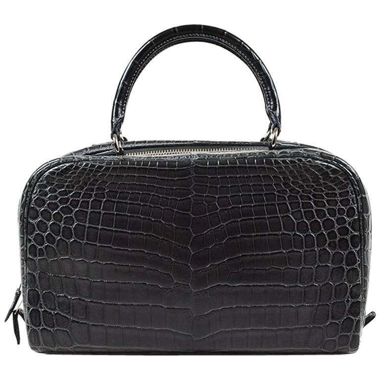 Hermes Gray Niloticus Crocodile Leather "Sac en Vie 26" Satchel Bag For Sale