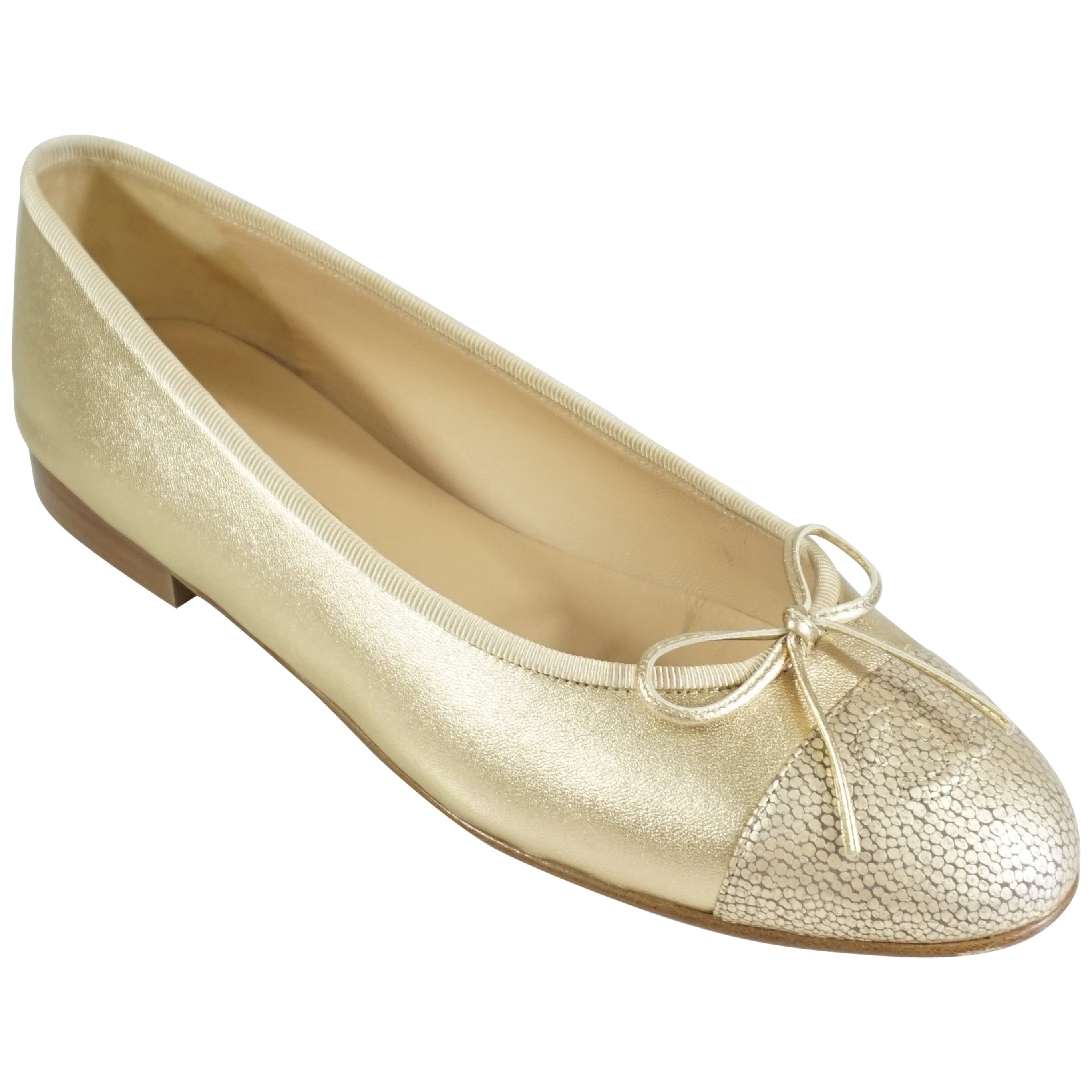 Chanel Gold Stingray Embossed Ballerina Flats - 39 at 1stDibs