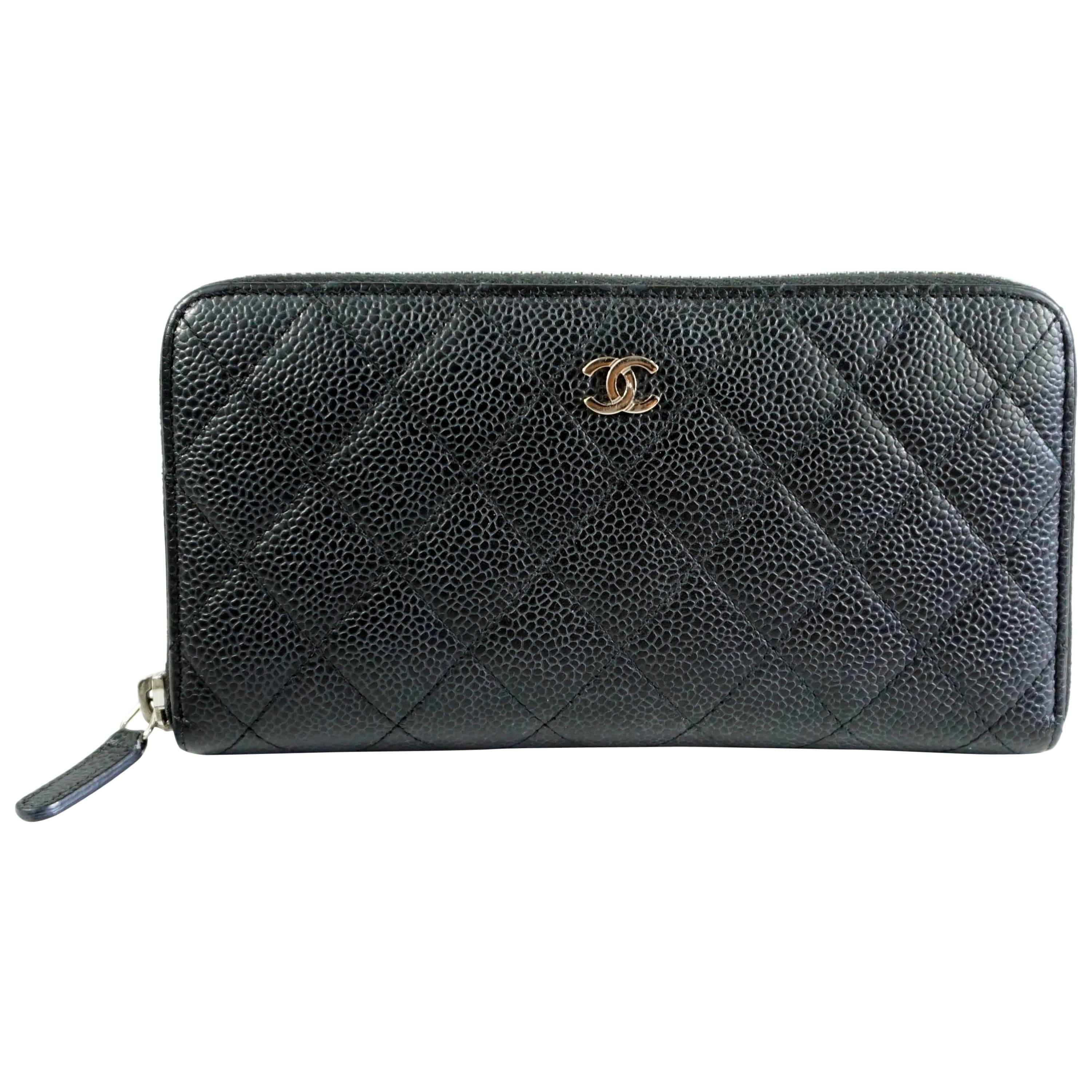 Chanel Black Caviar Leather Zippy Wallet 