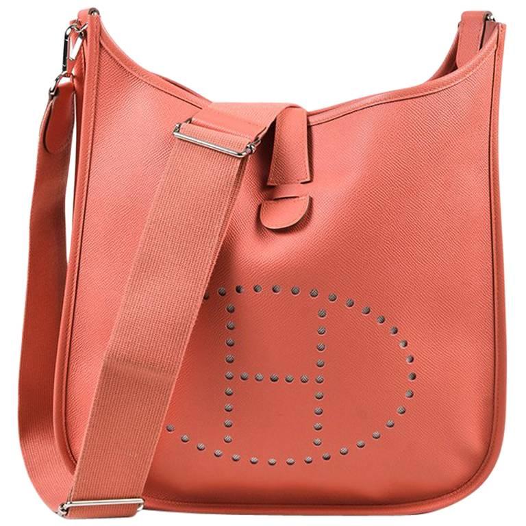 Hermes Flamingo Pink Epsom Leather "Evelyne III GM" Shoulder Bag For Sale