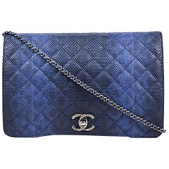 Chanel Blue Black Karung Snakeskin Ombre Flap Shoulder Bag