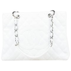 Chanel White Quilted Caviar Grand Shopper Tote GST