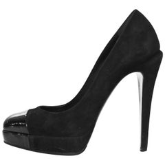 Chanel Black Suede & Patent Platform Pumps sz 37.5 12