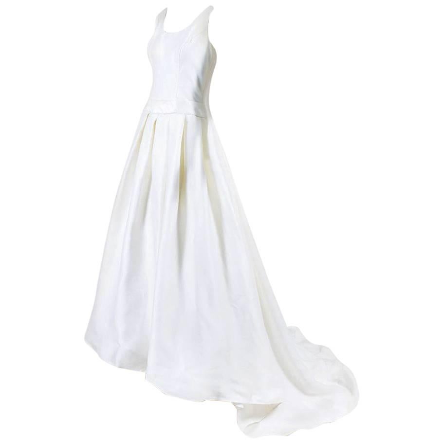 Christian Dior White Silk Pleated A Line Bridal Gown