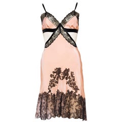 Retro Baby Pink Silk Crepe De Chine & Victorian Lace Slip Dress