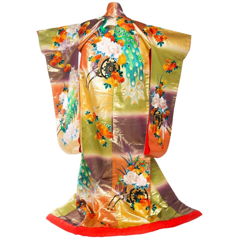 Metallic Gold Peacock Japanese Kimono at 1stDibs