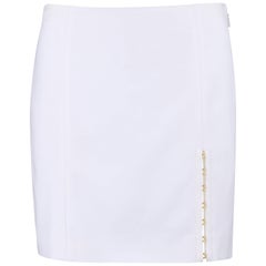 VERSACE S/S 2011 White Stretch Cotton Gold Hook Slit Detail Mini Skirt NWT
