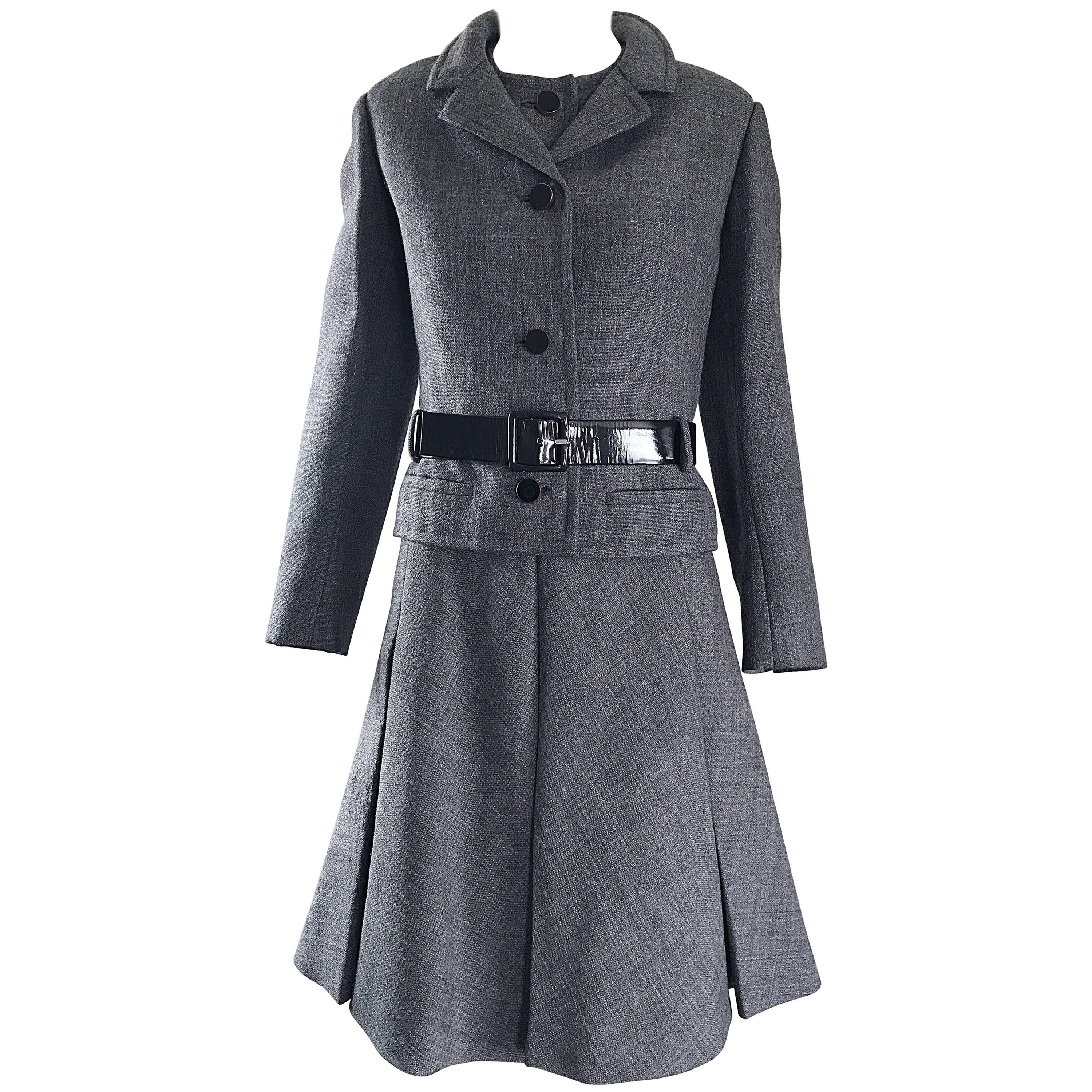 1960s Nina Ricci Haute Couture Vintage Grey Wool Dress and Jacket Ensemble  