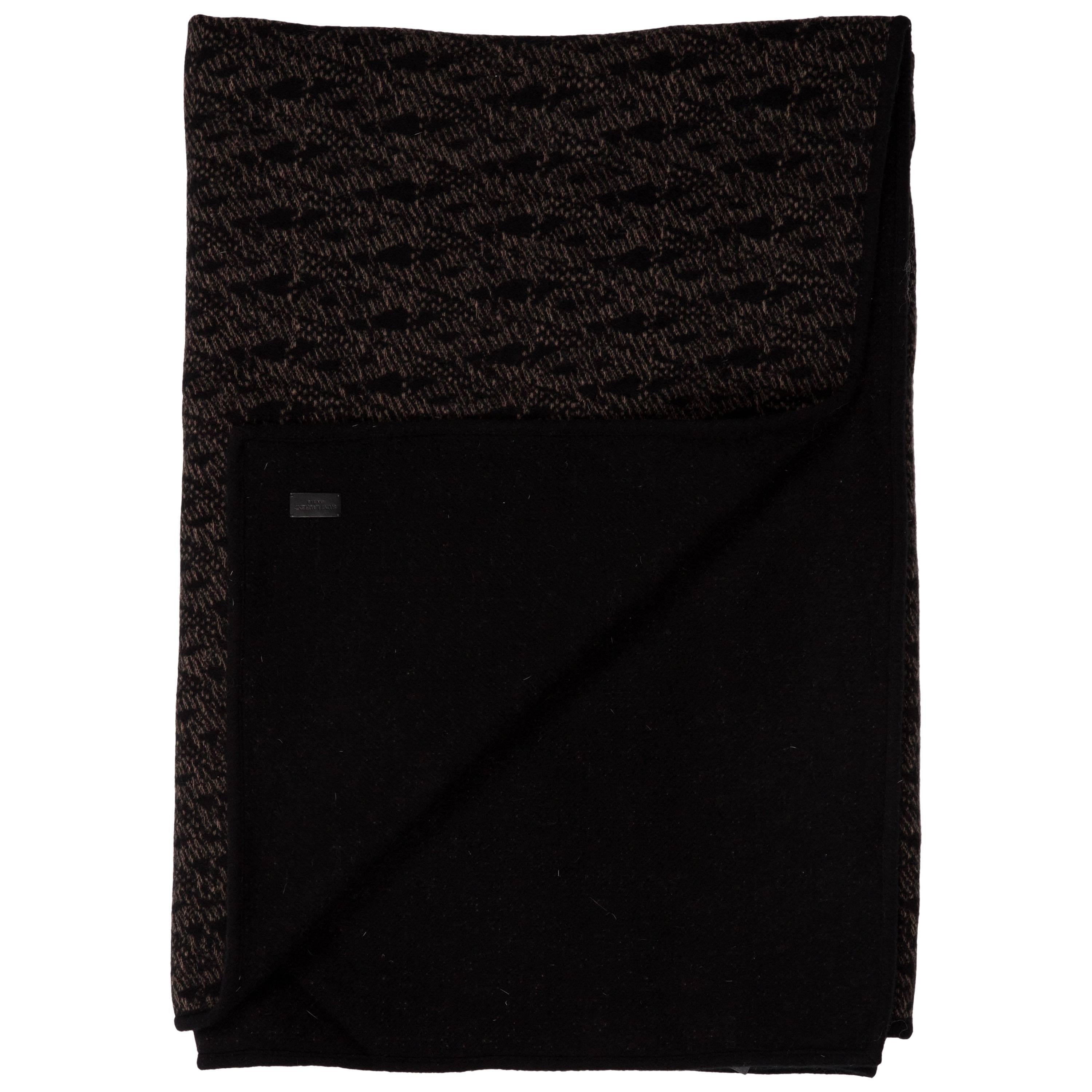 Saint Laurent New Black Brown Cashmere Men's Wool Couch Chair Throw Blanket
