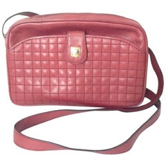 Vintage Celine wine red leather camera bag style shoulder bag with logo motifs. 8