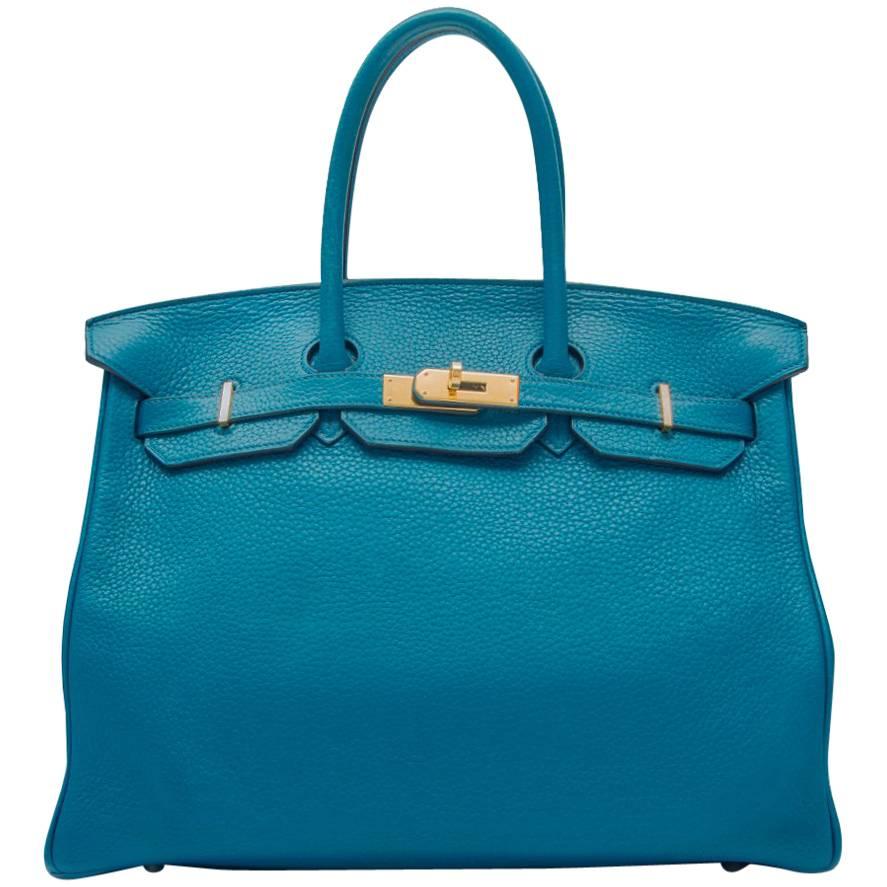 Hermes Blue Izmir Clemence 35cm Birkin Bag
