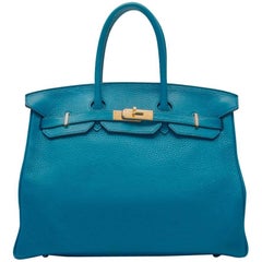 Hermes Blue Izmir Clemence 35cm Birkin Bag