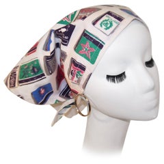 1960's Novelty Head Scarf With Built In Earrings & Trompe L'oeil Print