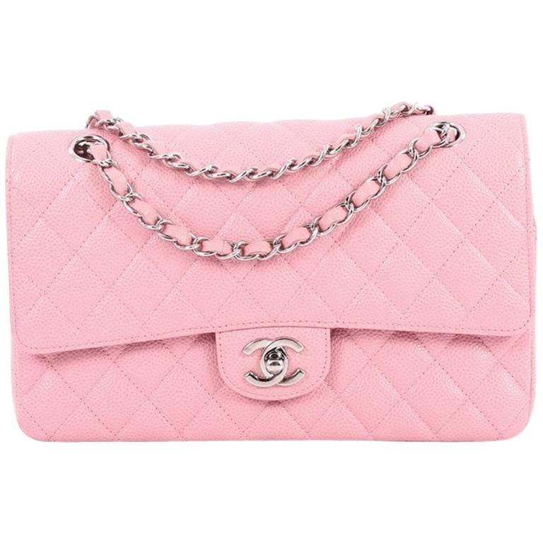 Chanel Medium Classic Double Flap Bag Dark Pink Caviar Silver Hardware