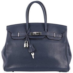 Hermes Birkin Handbag Bleu de Prusse Togo with Palladium Hardware 35