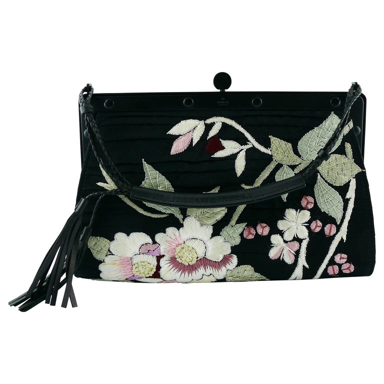 Gucci Rare Embroidered Japanese Flower Style Silk Handbag at 1stDibs ...