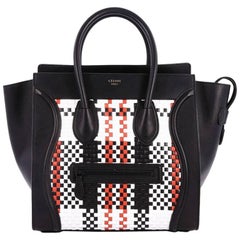 Celine Luggage Handbag Woven Leather Mini