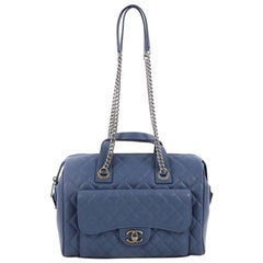Chanel Two-Tone Front Pocket Bowling Bag Quilted Caviar Medium