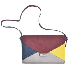 Celine Maroon and Multicolour Mixed Suede and Leather Envelope Handbag