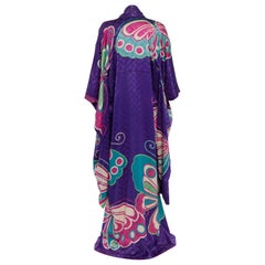 1970s Magnificent Vintage Purple Silk Butterfly Hanae Mori Couture Att Kimono