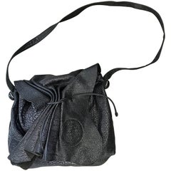 Retro Carlos Falchi Black Buffalo Leather Shoulder Bag or Crossbody Purse