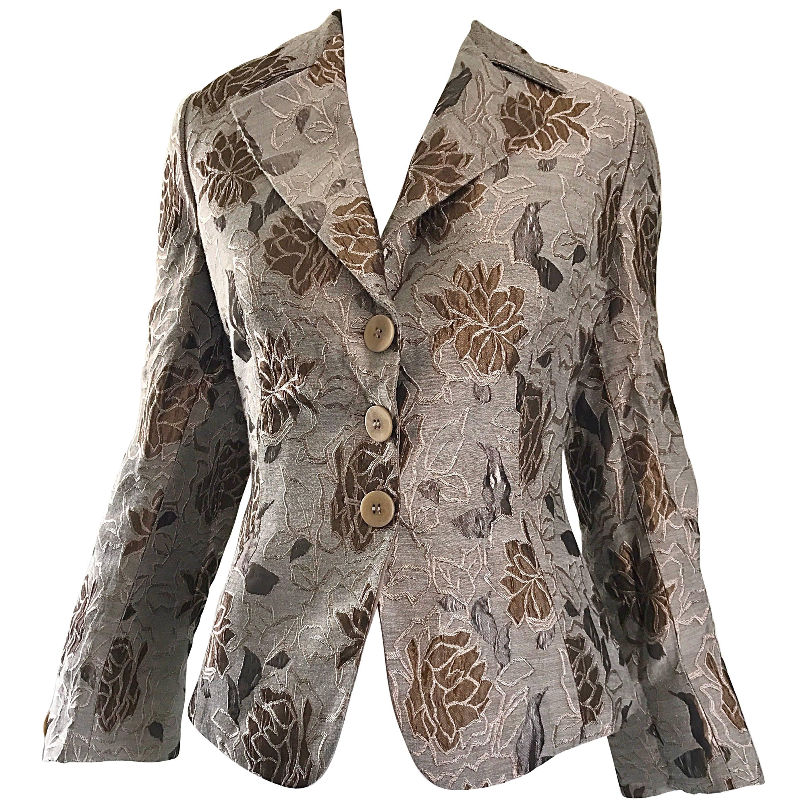 Beautiful Vintage Giorgio Armani Collezioni Size 12 Grey + Taupe Silk 90s Jacket