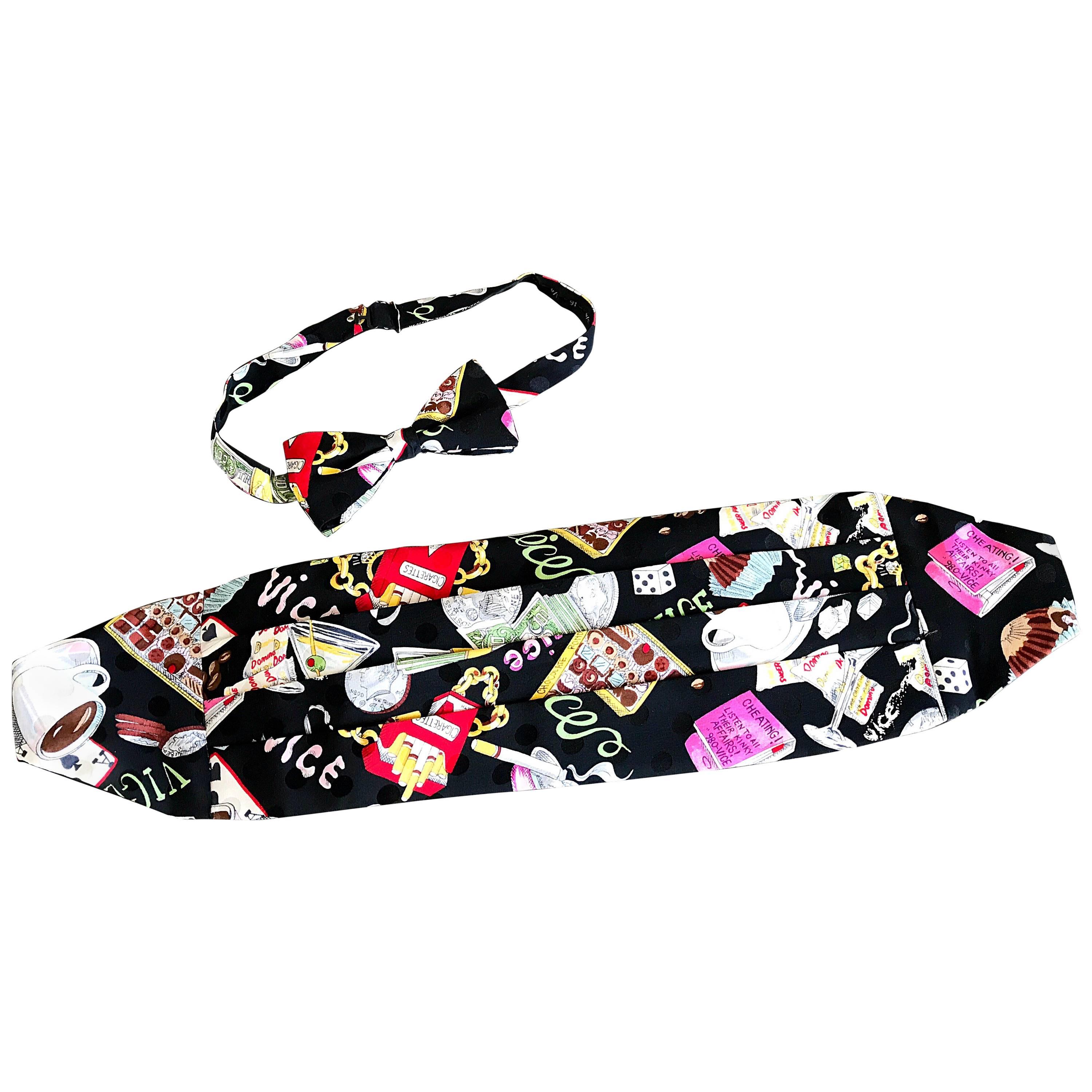 Nuovo in scatola Nicole Miller Rare Men's 90s Cummerbund and Bow Tie 1990s Tuxedo Set