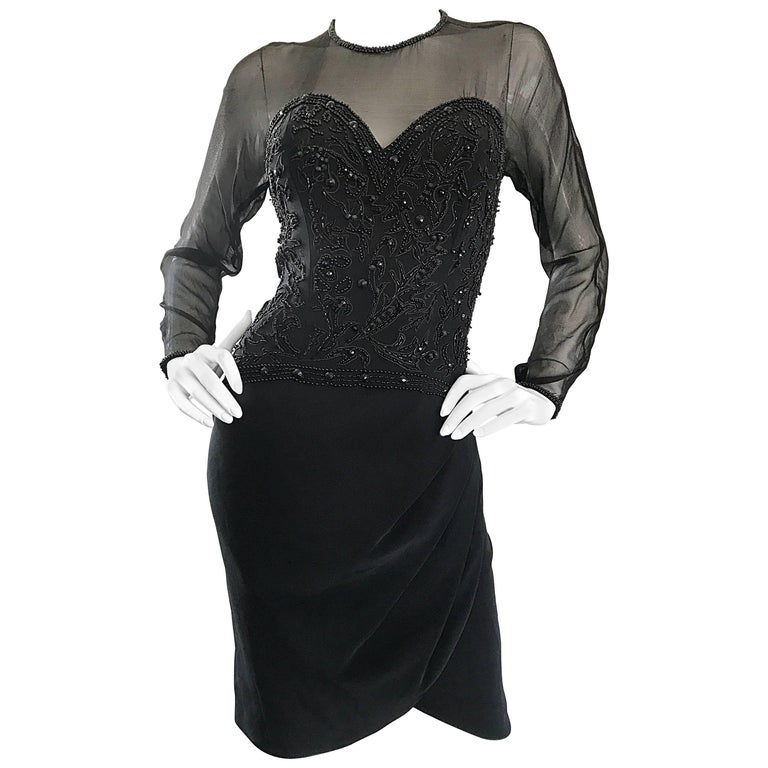 1990s Sexy Black Beaded Sequin Nude Illusion Size 6 Vintage 90s Bodycon  Dress For Sale at 1stDibs | 90s illusion pictures, aqua beaded illusion  shift dress, bodycon illusion dress