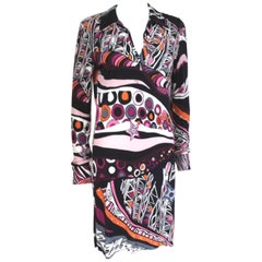 New Emilio Pucci Black Pink Print Shift Collar Dress It 42 uk 10