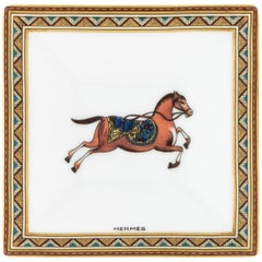 Hermes New Porcelain Home Desk Table Horse Motiff Jewelry Trinket Tray in Box
