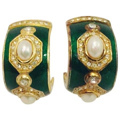 Vintage Christian Dior Exquisite Enamel Pearl and Crystal Earrings 5