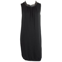 Yves Saint Laurent Black Wool Knit Sleeveless Shift Dress - M