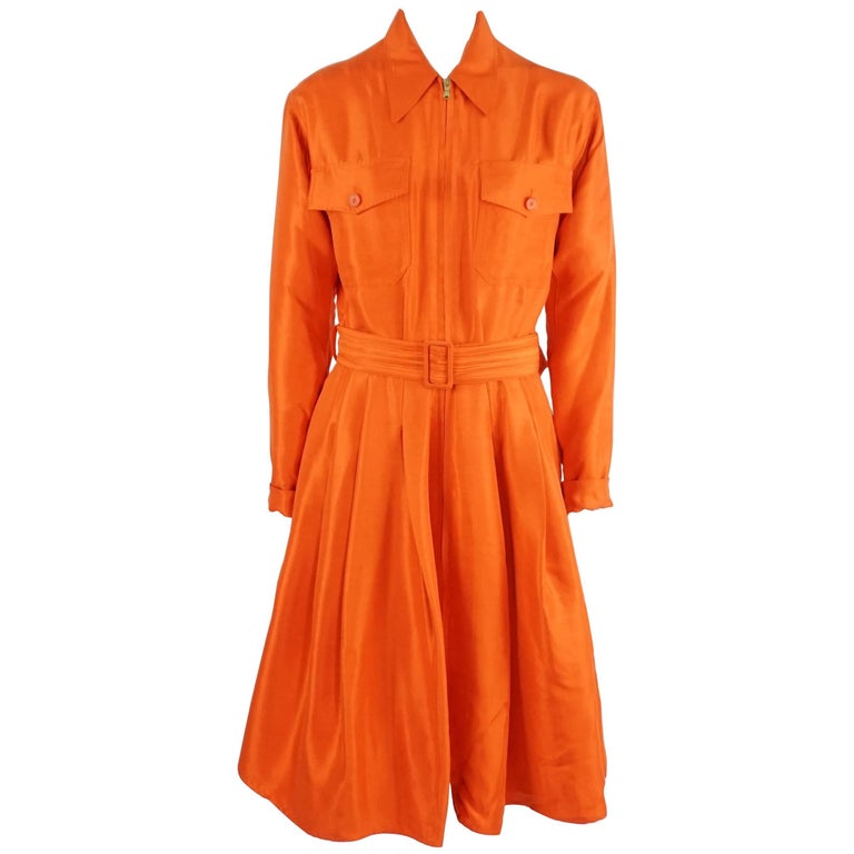 Ralph Lauren Purple Label Orange Long Sleeve Silk Dress - 8 For Sale at  1stDibs