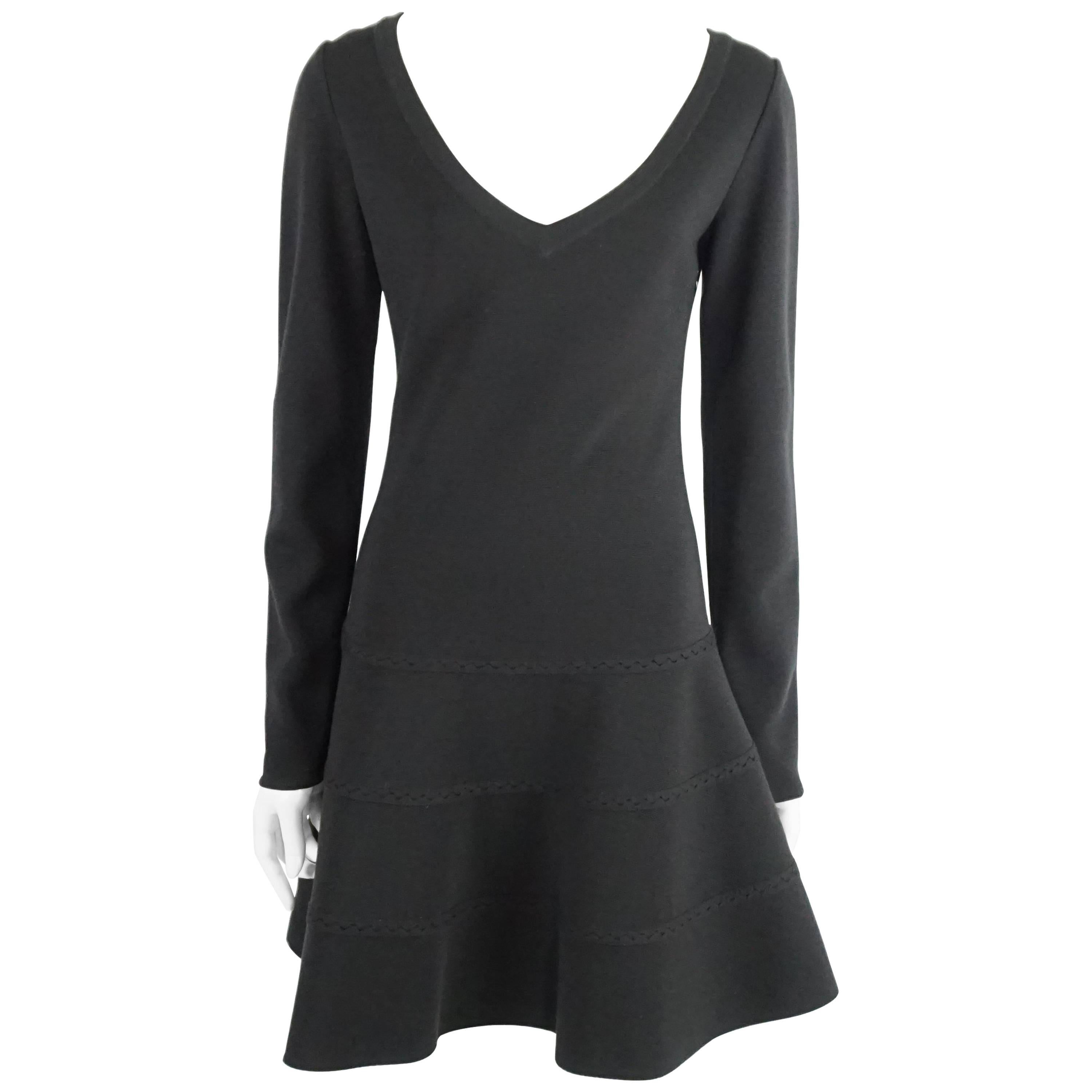 Alaia Black Knit Long Sleeve Dress - L For Sale