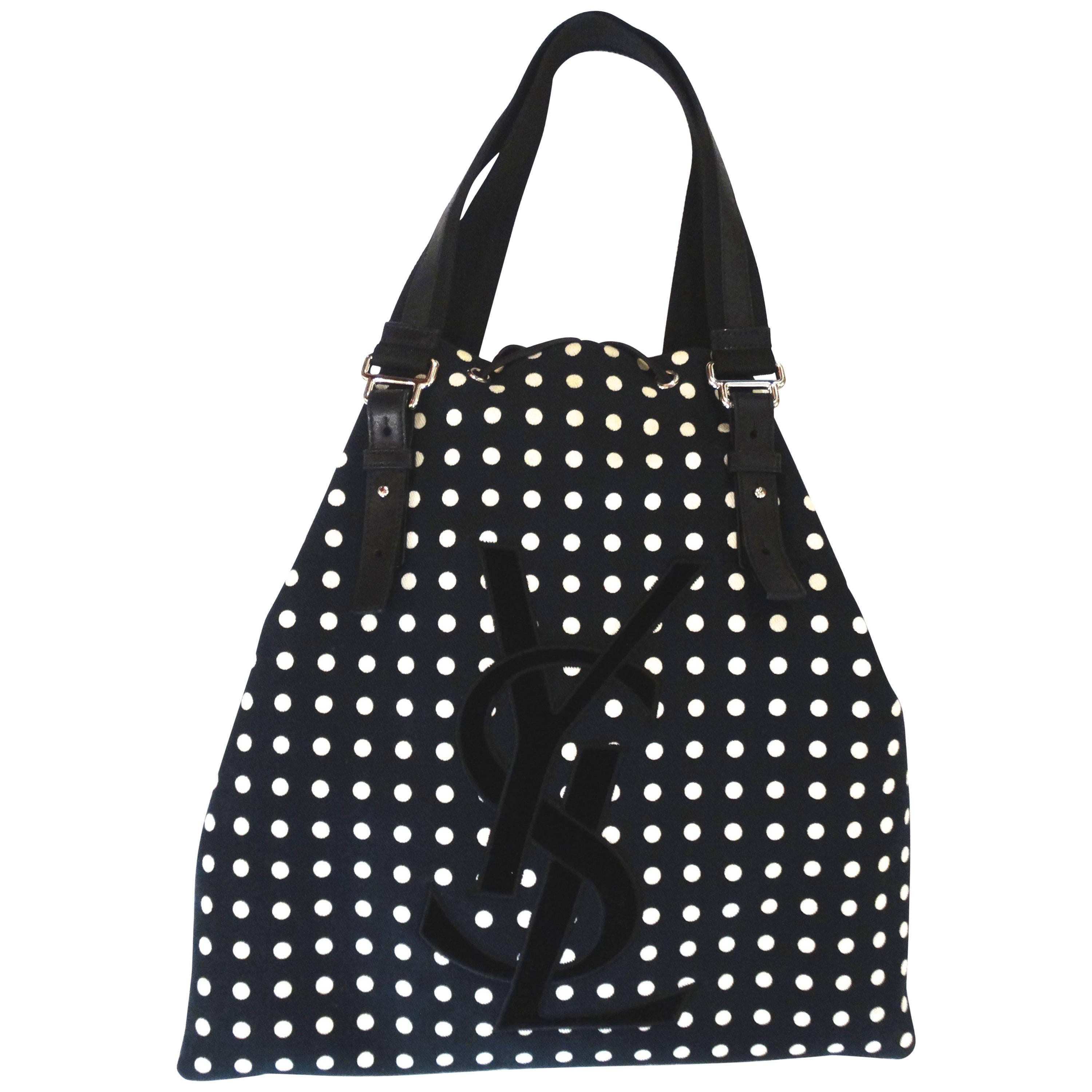 1990s Yves Saint Laurent Signature Polkadot Drawstring Tote