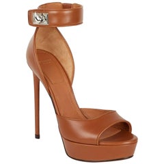 Givenchy Clara Shark-lock Leather Platform Brown Sandals 6