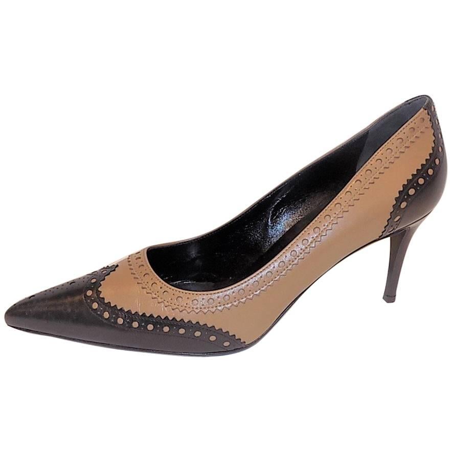  Gucci "executive Power" Pionty Toe Spectator Two Tone ! Black Tan Pumps For Sale