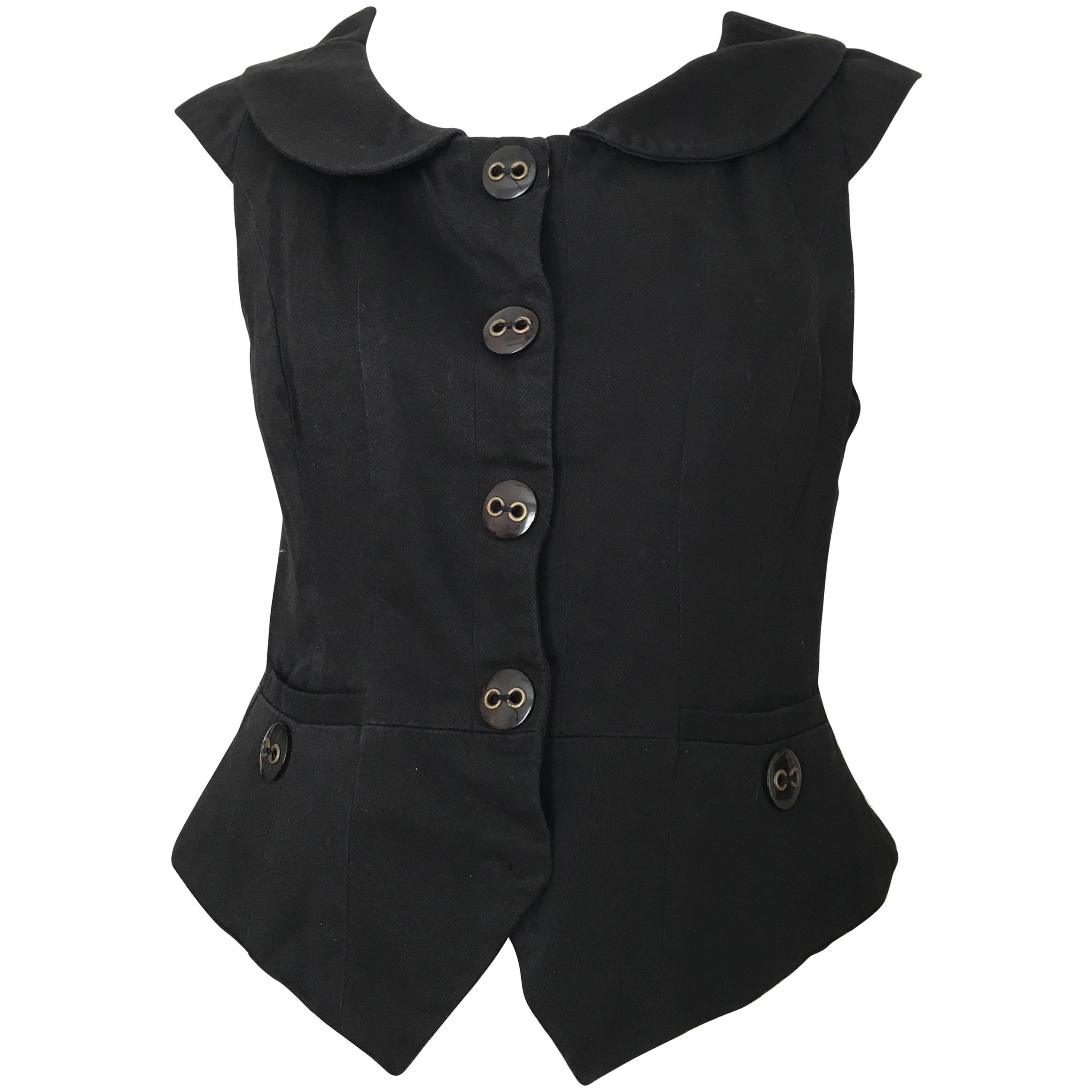 Marc Jacobs Black Snap Button Cotton Vest Size 6. For Sale