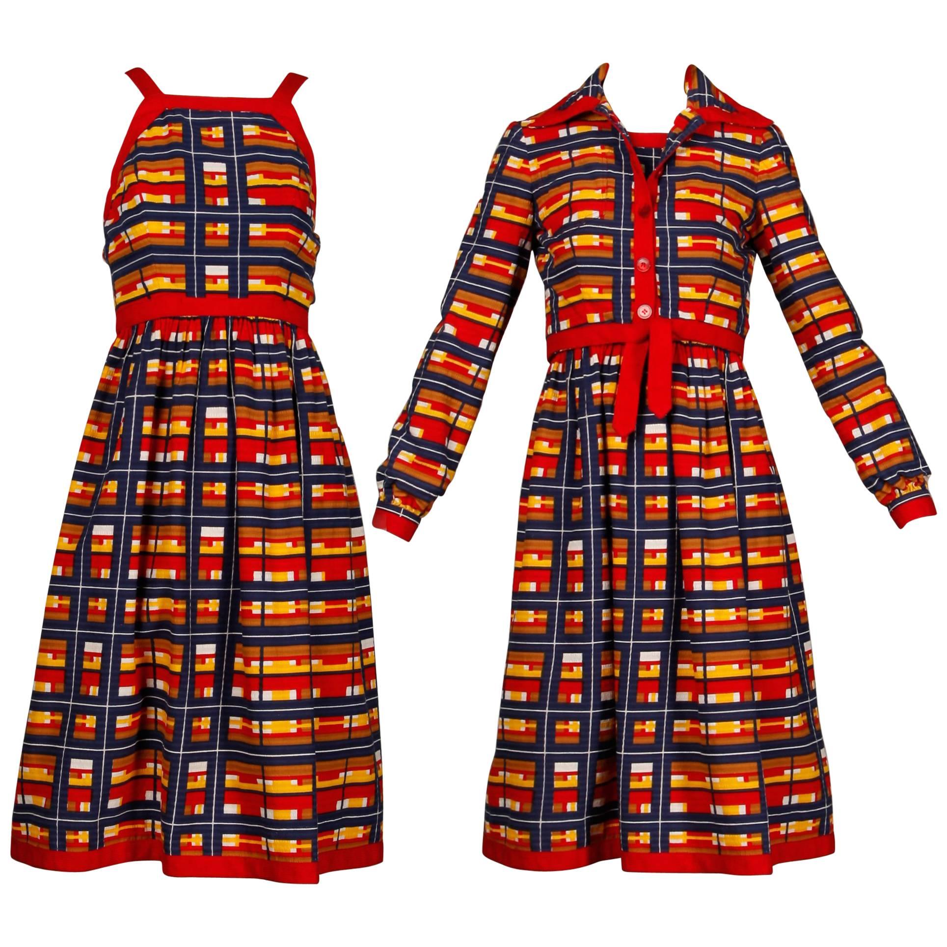 1970s Vintage Oscar de la Renta Matching Plaid Dress + Jacket Ensemble For Sale
