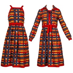 1970s Retro Oscar de la Renta Matching Plaid Dress + Jacket Ensemble