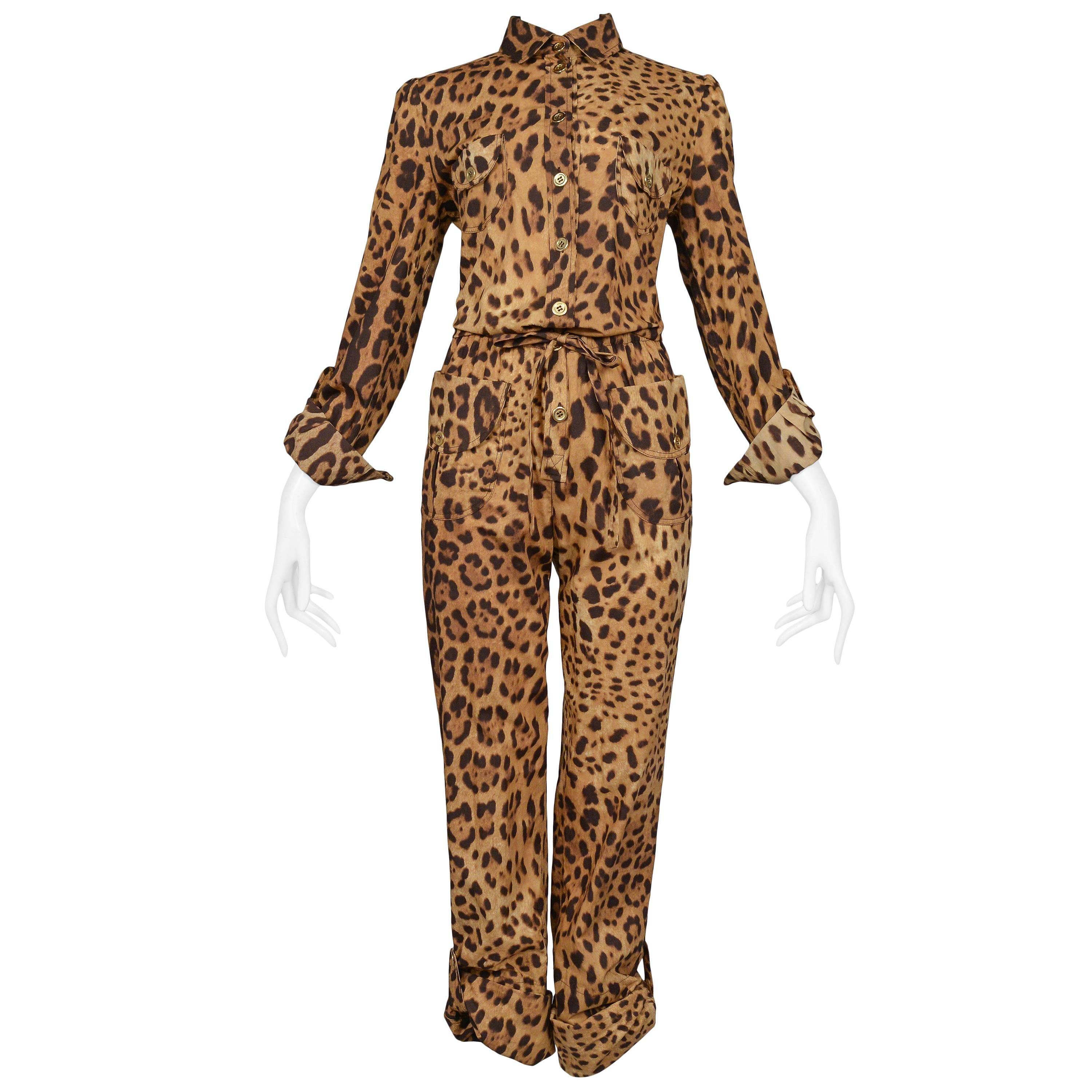 Super Chic Dolce & Gabbana Cotton Leopard Safari Style Belted Jumpsuit