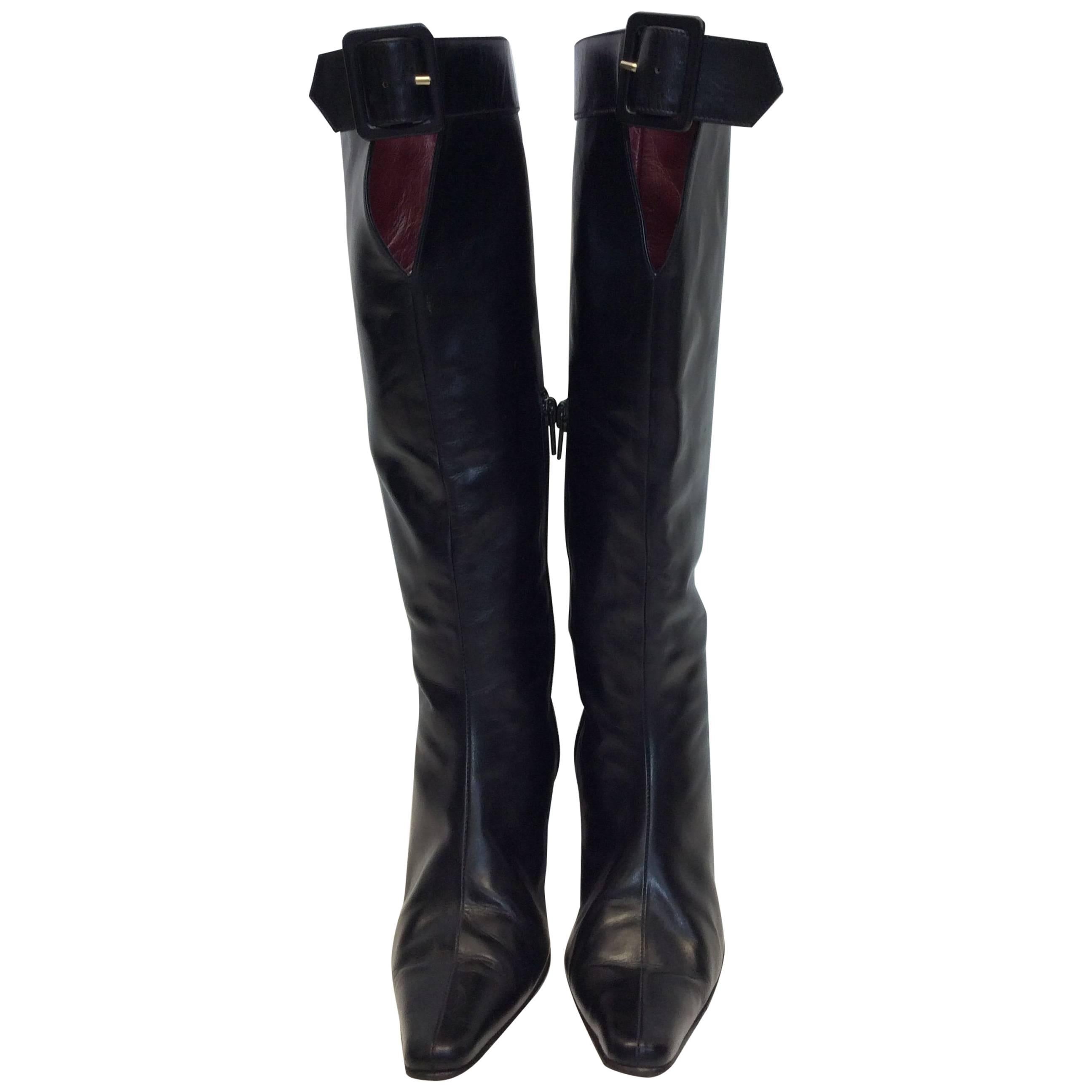 Christian Louboutin Black Leather Buckle Boots For Sale